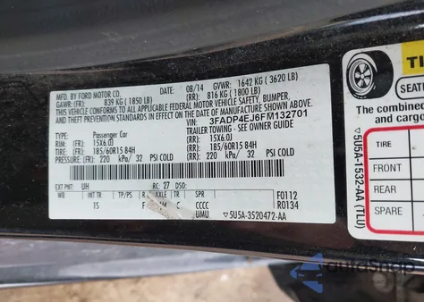 2015 Ford Fiesta Se z USA, uszkodzony, nr VIN 3FADP4EJ6FM132701